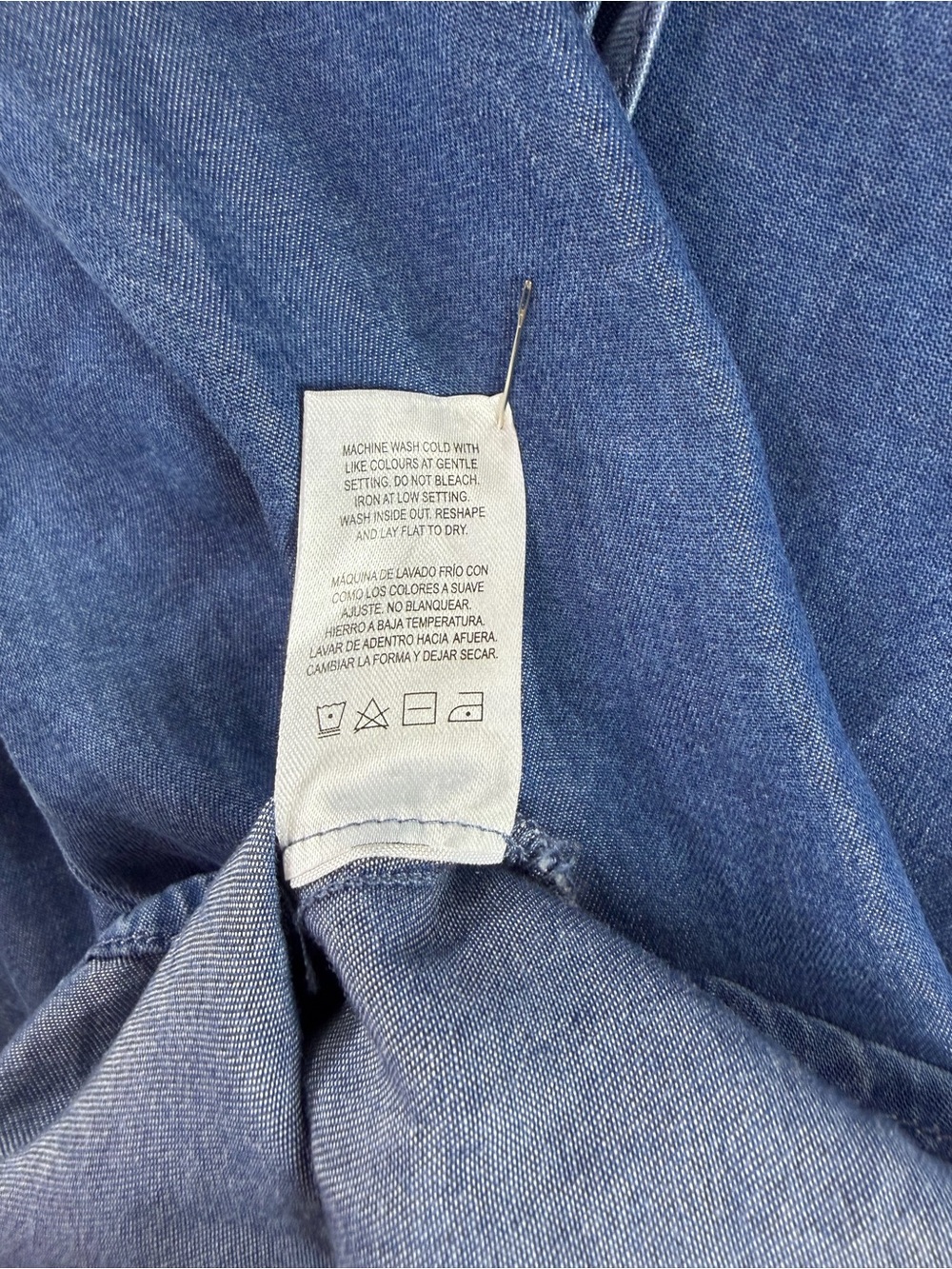 Lightweight Indigo Chambray coastal Short Sleeve top by Laurel Grey women Sz L - Picture 9 of 10